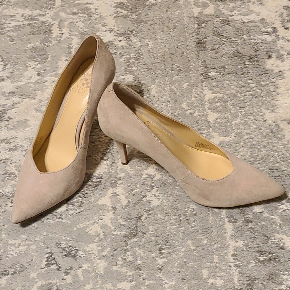 Vince Camuto nude suede heels